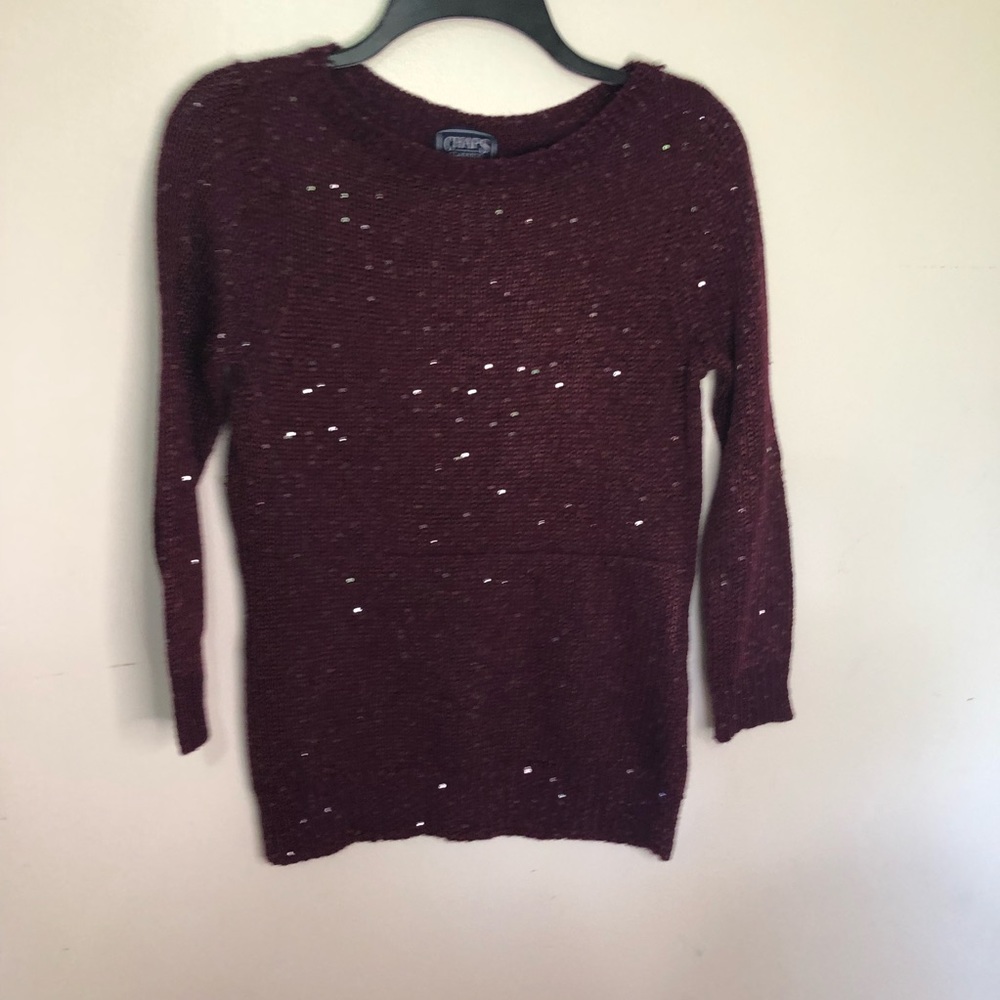Chaps Red Wine Sparkle Knit Sweater – Size S, Festive & Cozy